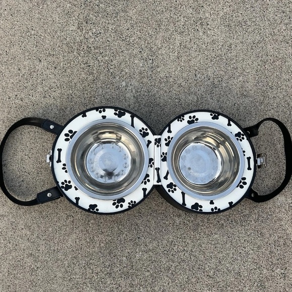 Doggie Double Bowl Purse Small Dog Chic Trendy Black M2-002 - Picture 6 of 8